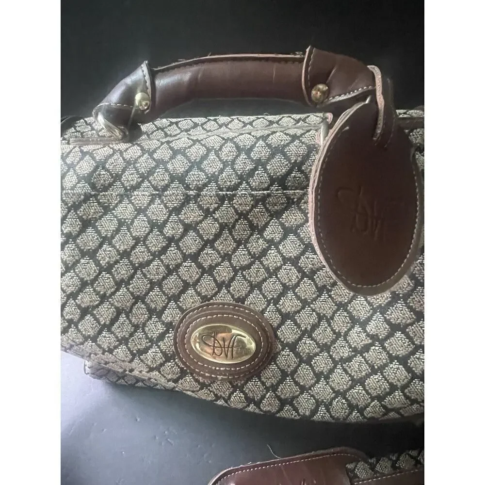 Vintage Diane Von Furstenberg DVF Brown Duffle Weekender Bag Makeup 14” Long